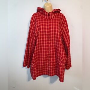 Norton studio Red tan black plaid light weight hooded jacket size 3x fall autumn